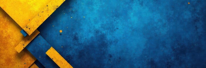 Obraz premium Grunge textured banner, abstract blue & yellow geometric shapes, futuristic tech style , future, blue