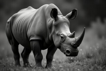 Fototapeta premium Intense gaze, monochrome rhino portrait South African ceratotherium simum , south africa, savanna, Ceratotherium simum