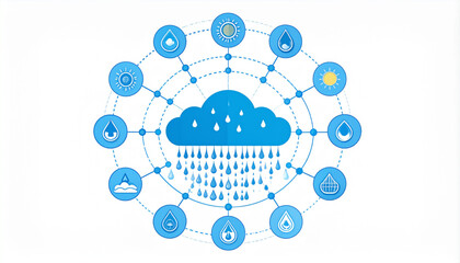 Clean Vector Infographic of Water Cycle with Icons
