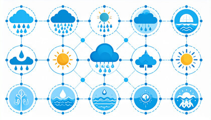 Clean Vector Infographic of Water Cycle with Icons