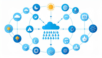 Clean Vector Infographic of Water Cycle with Icons
