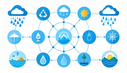 Clean Vector Infographic of Water Cycle with Icons