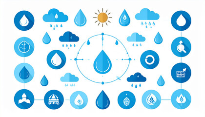 Clean Vector Infographic of Water Cycle with Icons