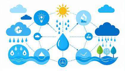 Clean Vector Infographic of Water Cycle with Icons