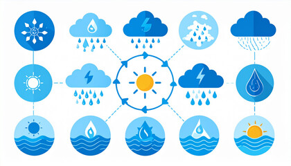 Clean Vector Infographic of Water Cycle with Icons