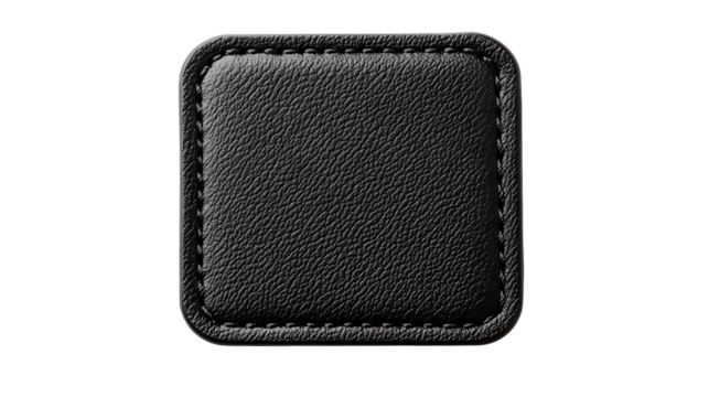 A textured black rectangular patch with rounded corners showcasing a gritty surface detail isolated on transparent background