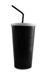 black plastic cup with straw isolated