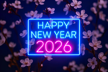 Happy New Year 2026 celebration card design with a winter star illustration and 3D text decoration