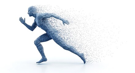 Running man made of pixels isolated on white background, digital art concept