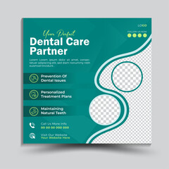 Dental Care Social Media Post or Web Banner Design Suitable for Hospital Clinic. Dentist Salon Business Advertisement Concept, Healthy Teeth Marketing Square Ad, Abstract Print Template With Mockup