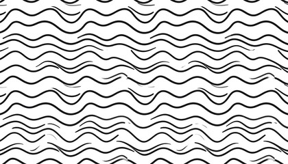 Black and white seamless pattern of wavy lines arranged horizontally
