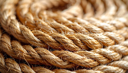 Close-up of natural jute rope texture, detailed fibrous strands