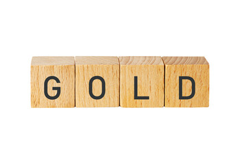 Wooden blocks spelling gold isolated on transparent background
