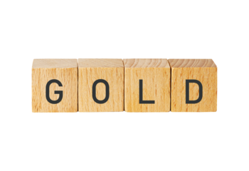 Wooden blocks spelling gold isolated on transparent background