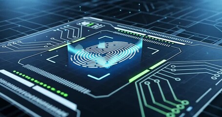 Futuristic digital circuit board with glowing elements and data processing in a tech environment - Powered by Adobe