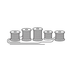 Illustration of five spools of thread in a line