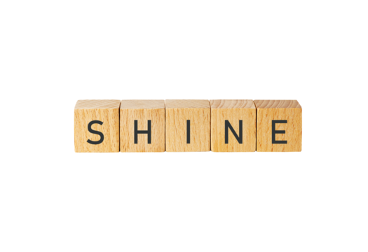 Wooden scrabble tiles spell out shine isolated on transparent background - Powered by Adobe