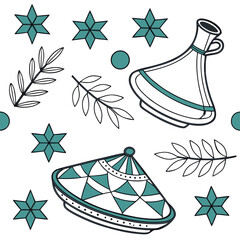 Seamless Vector Pattern of Tagine Pots and Zellige Stars