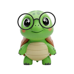 Fototapeta premium Adorable 3d cartoon turtle wearing round glasses and smiling brightly