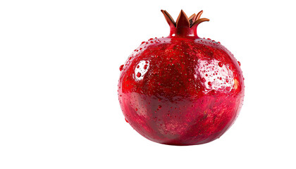 Glossy red pomegranate with stem on black