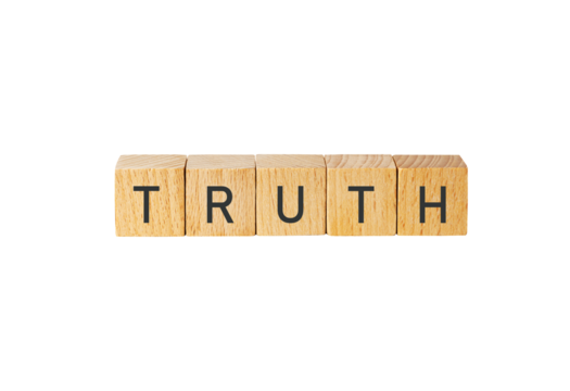 Wooden letter tiles spelling the word truth isolated on transparent background