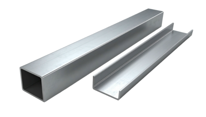 Metal square tube & channel beam shine on black