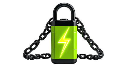 Lock with lightning bolt and chain, neon green and black design