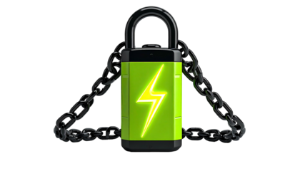 Lock with lightning bolt and chain, neon green and black design