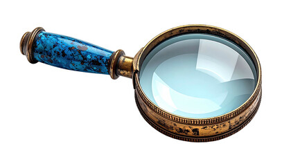 Ornate magnifying glass with blue mottled handle on black backdrop