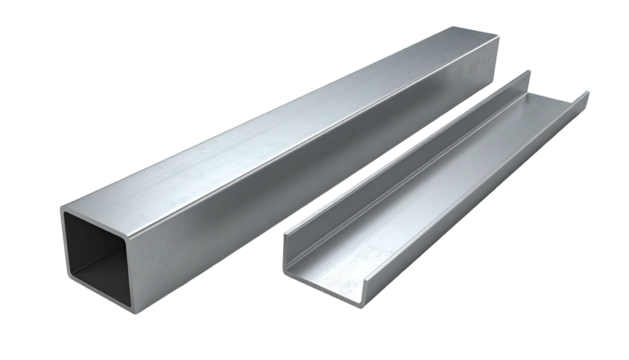 Metal square tube & channel beam shine on black