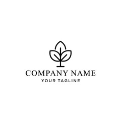 Minimalist black and white logo featuring three leaves, a stem, and company name.