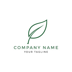 Obraz premium Minimalist green leaf logo design with company name and tagline, perfect for eco-friendly businesses.