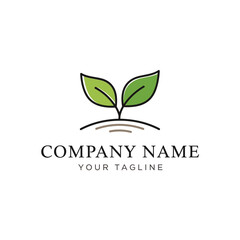 Minimalist logo design of a green sprout with two leaves emerging from the earth, suitable for an eco-friendly business.