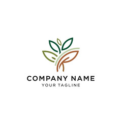 A modern logo featuring stylized green and brown leaves forming a circular shape.