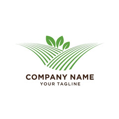 Logo design featuring green fields and leaves, suitable for an agricultural company.