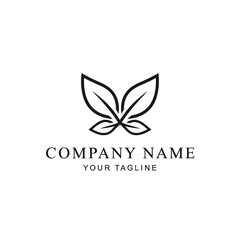 Minimalist logo design featuring four leaves forming a butterfly shape, with placeholder text for company name and tagline.