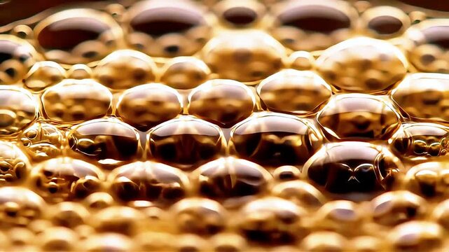 Golden Bubbles - Abstract Liquid Surface with Reflective Spheres.