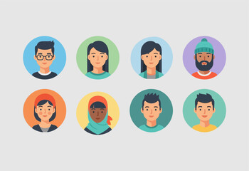 Diverse group of people avatars in a circular frame collection.