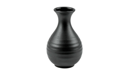 Dark ceramic vase, curvy body, narrow neck, on black backdrop