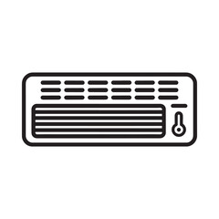 Simple line art icon of an air conditioner unit with thermometer