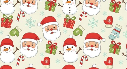 Fototapeta premium Seamless pattern of Christmas characters and gifts