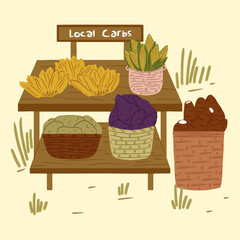 Local Traditional Carbohydrate Foods Market Stall Illustration
