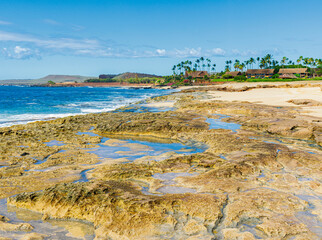 Waves Washing Over Sand and Coral Reef on Kepuhi Beach, Molokai, Hawaii, USA