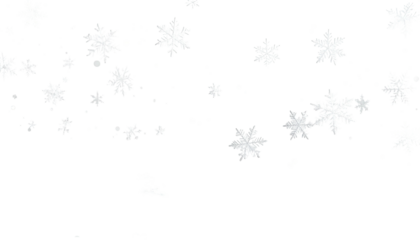 Floating white snowflakes cascade against a dark black backdrop