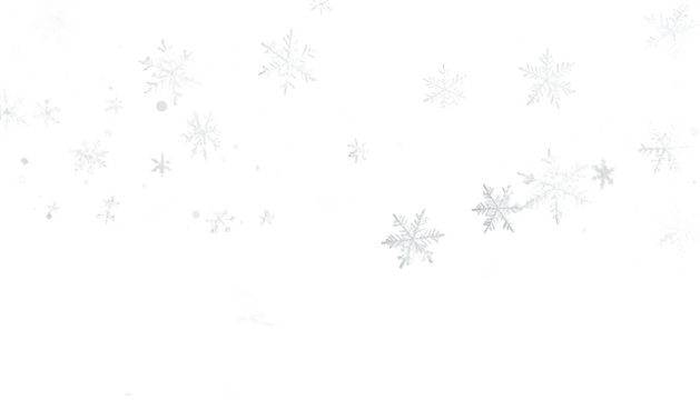 Floating white snowflakes cascade against a dark black backdrop