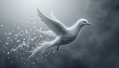 Ethereal White Dove Dissolving into Glittering Particles