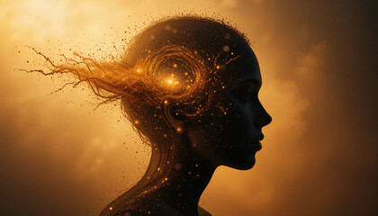 Golden Light of Thoughts Radiating from Head