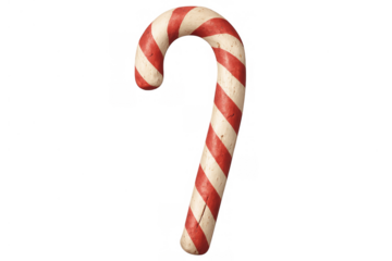 Candy cane with red and white stripes, representing christmas holidays and festive season sweets, transparent background