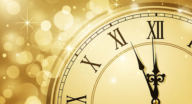 Golden clock nearing midnight sparks festive celebration