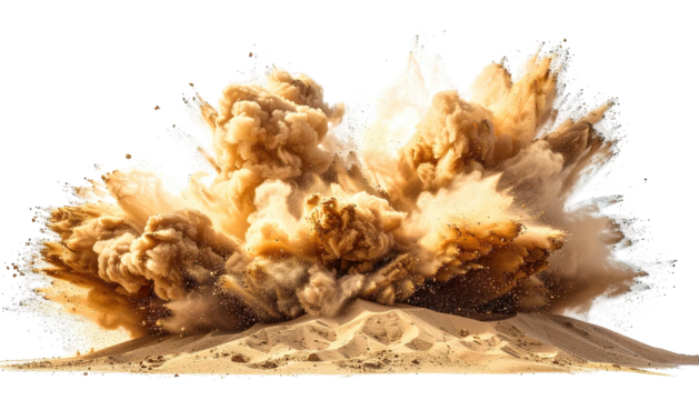 Explosive cloud of desert sand rising from a sandy dune